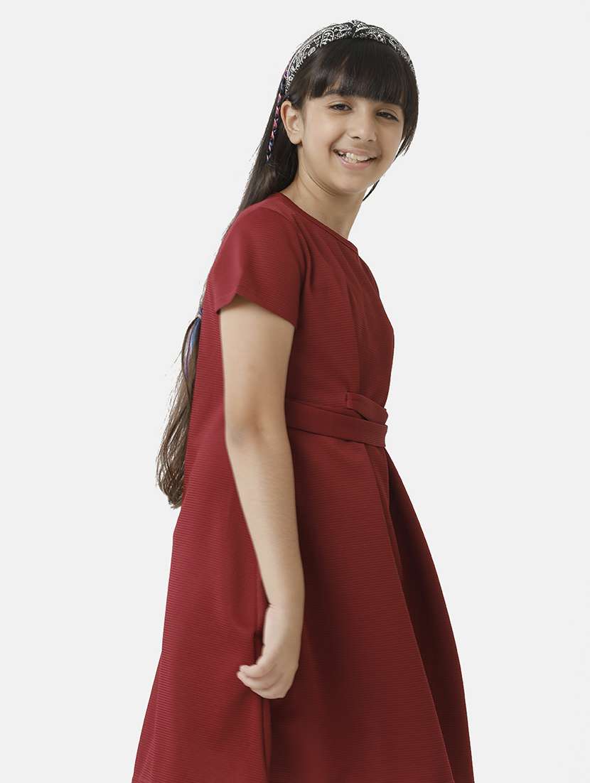 girls solid short sleeve fit & flare dress - 22071136 -  Standard Image - 2