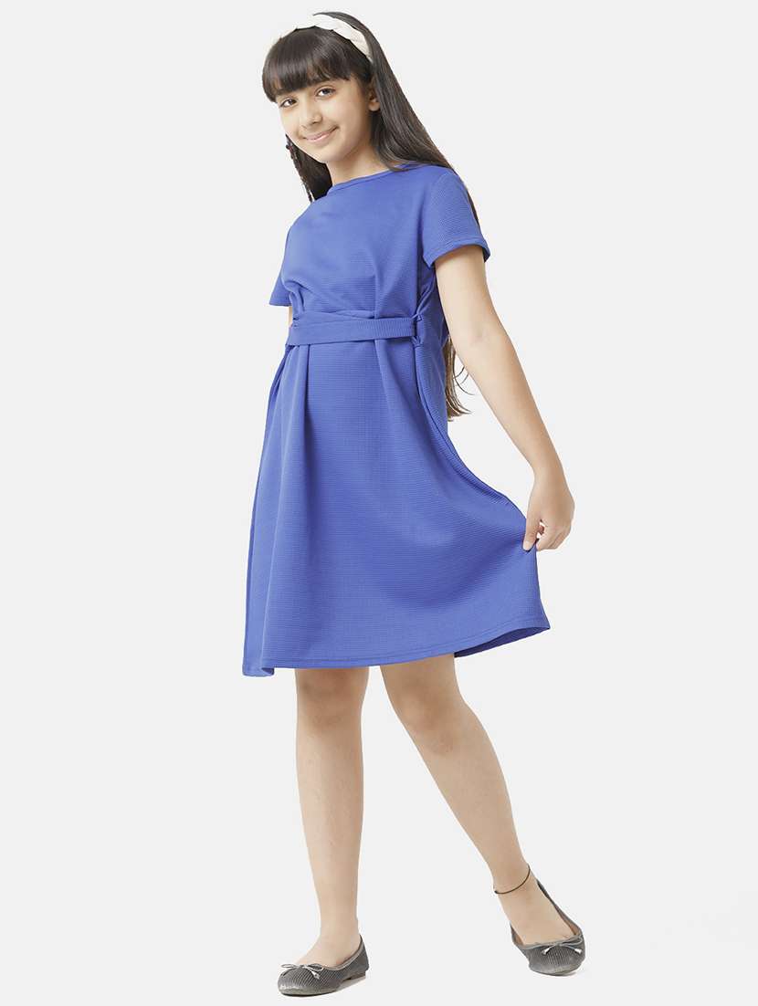 girls solid short sleeve fit & flare dress - 22071137 -  Standard Image - 2