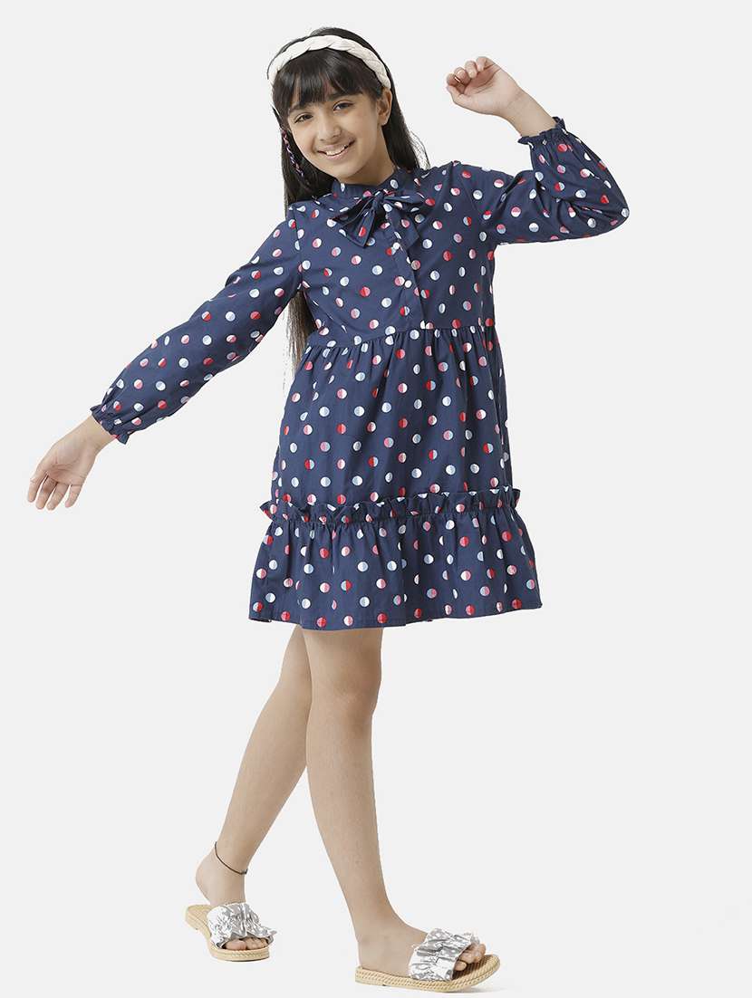 girls polka doted long sleeve tiered dress  - 22071138 -  Standard Image - 2