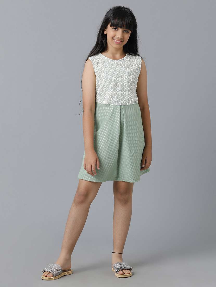 girls self designed sleeveless fit & flare dress - 22071139 - Standard Image - 2