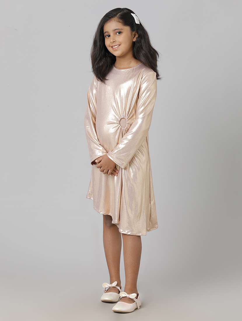 girls solid long sleeve asymmetric dress - 22071142 - Standard Image - 2
