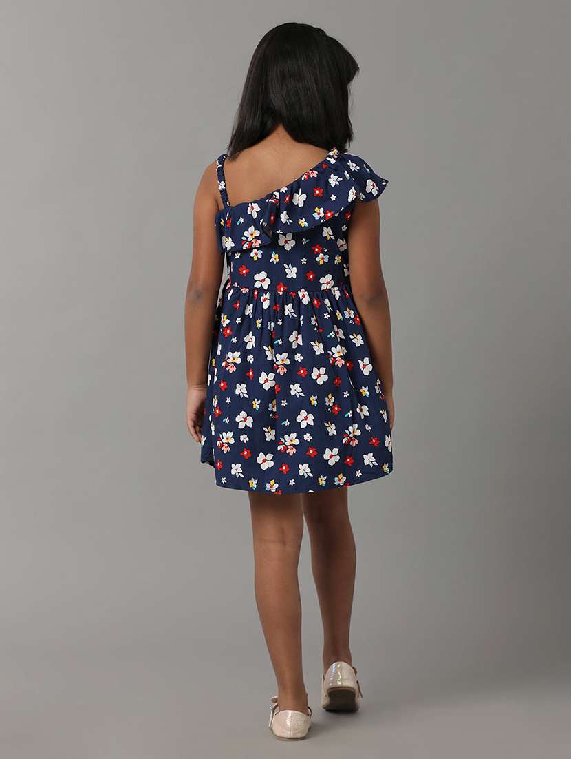 girls printed single shoulder fit & flare dress - 22071155 -  Standard Image - 2