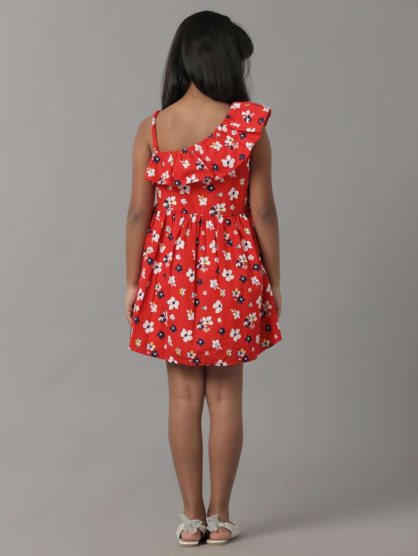 girls printed single shoulder fit & flare dress - 22071156 - Standard Image - 2