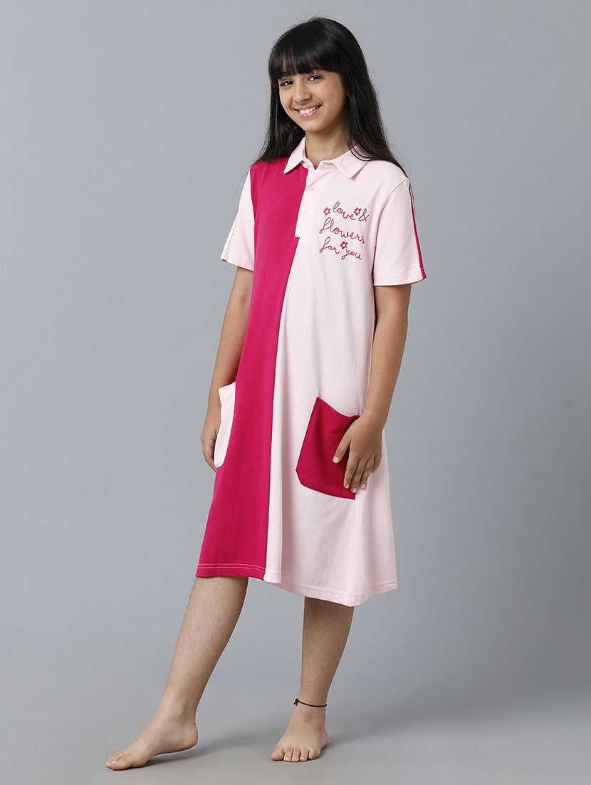 girls color blocked short sleeve collared a-line dress - 22071158 -  Standard Image - 2