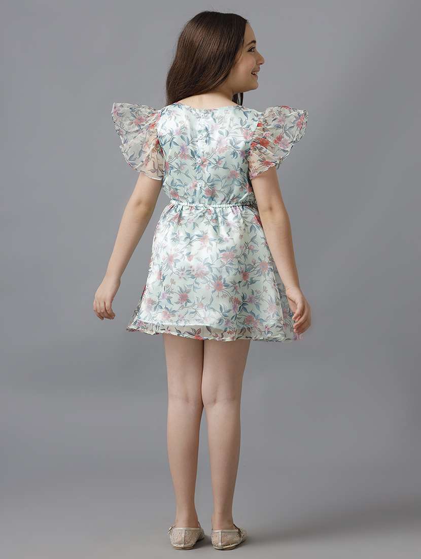 girls floral print ruffle sleeve fit & flare dress - 22071159 -  Standard Image - 2