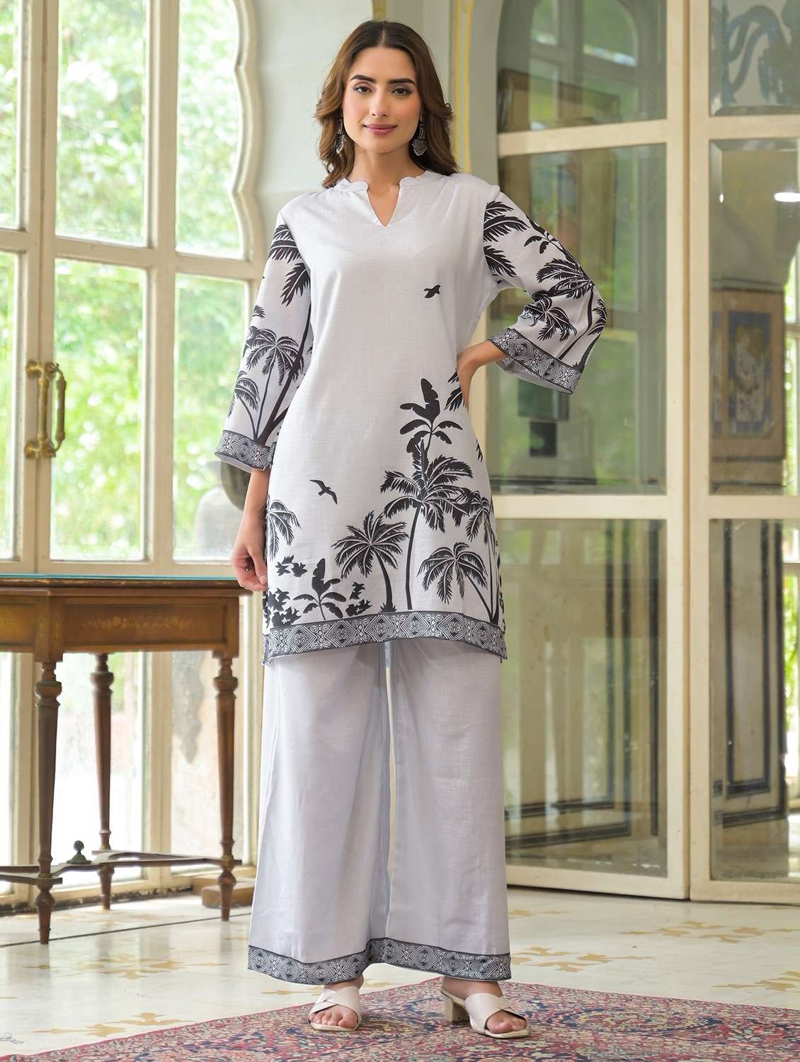 women three quarter sleeve ethnic co-ord set