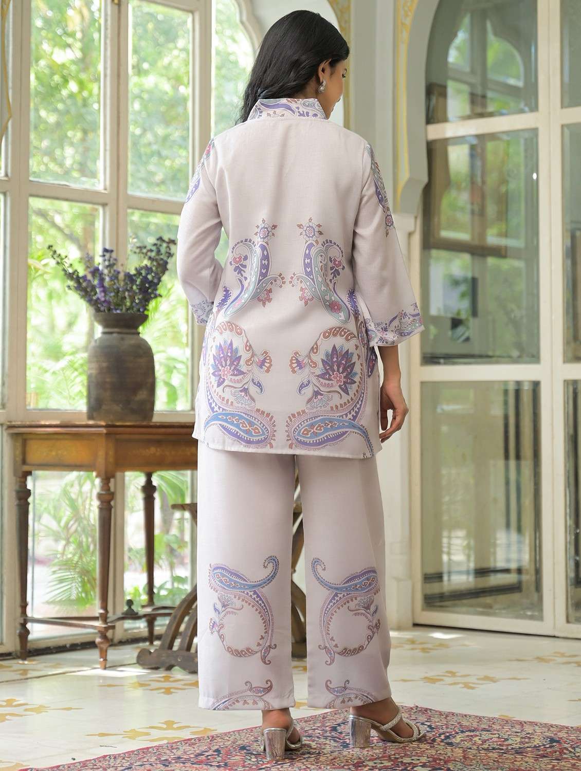 women printed three quarter sleeve ethnic co-ord set - 22071171 - Standard Image - 2