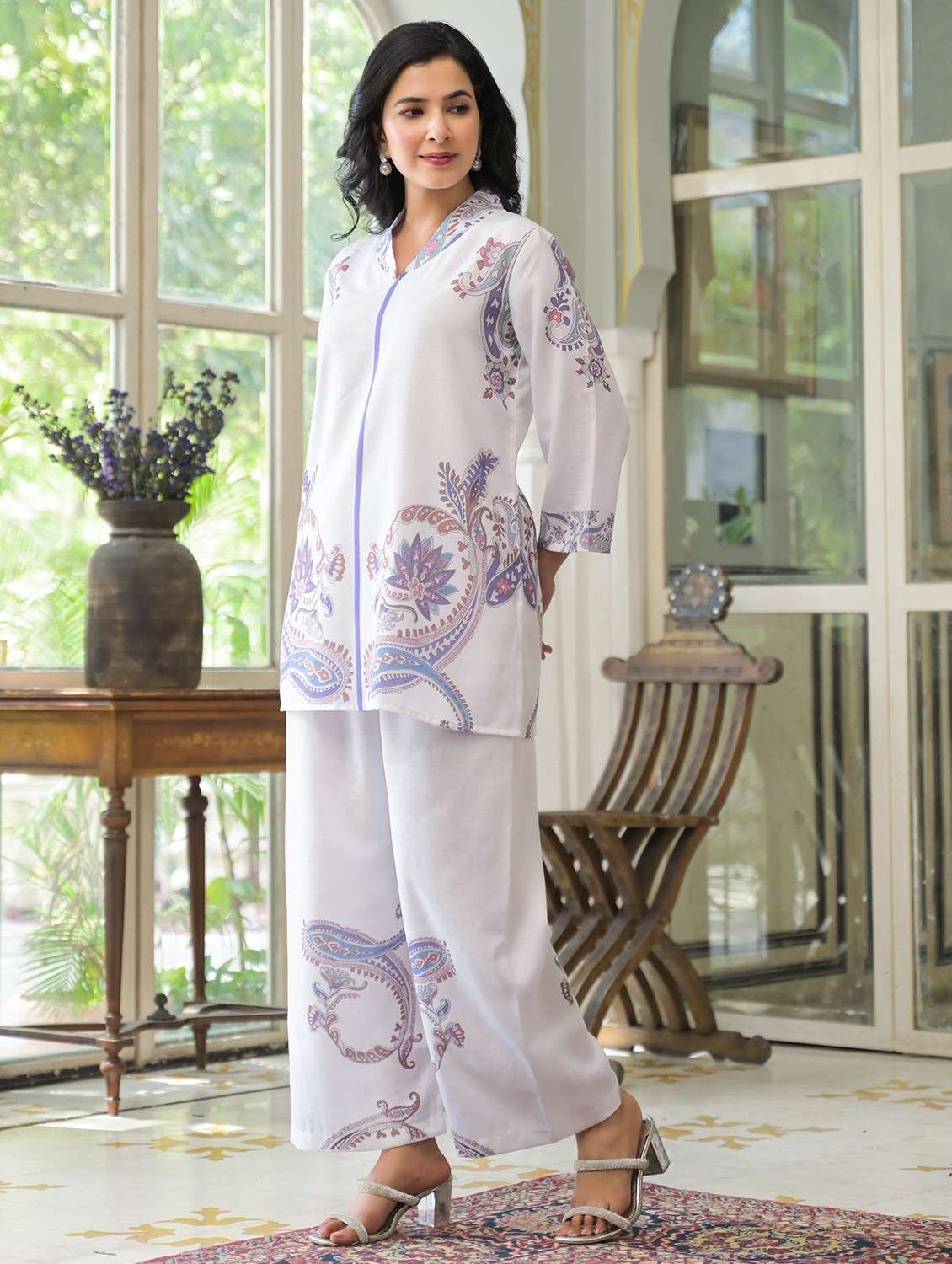 women printed three quarter sleeve ethnic co-ord set - 22071172 - Standard Image - 2