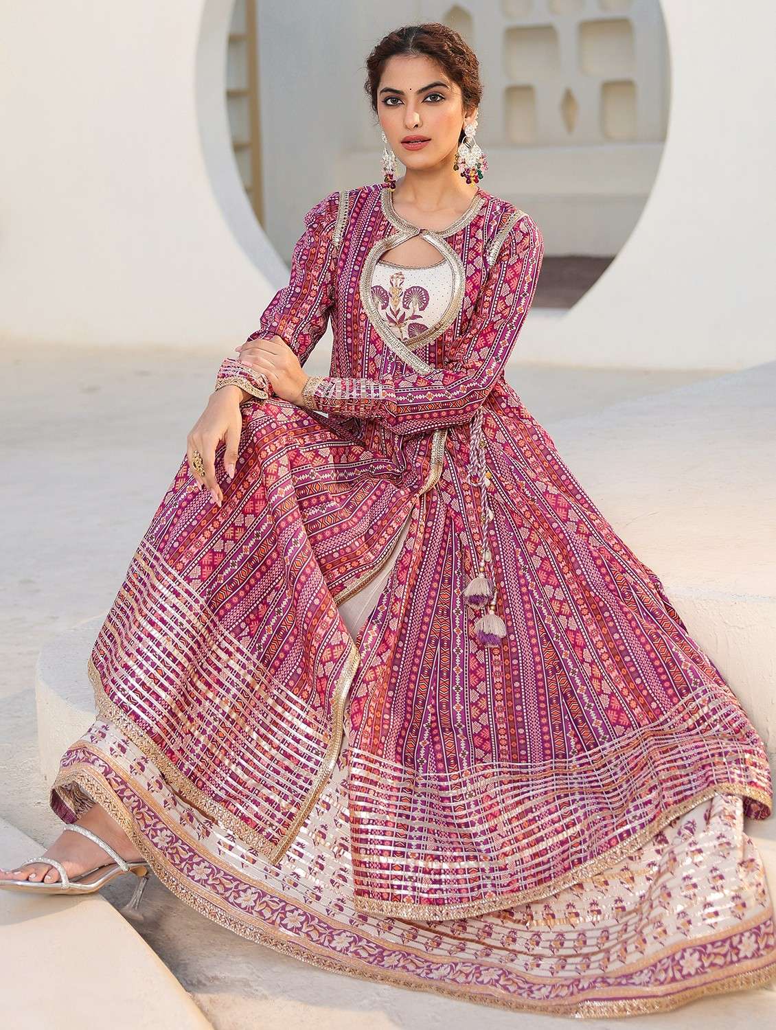 women printed long sleeve anarkali ethnic gown - 22071182 - Standard Image - 2