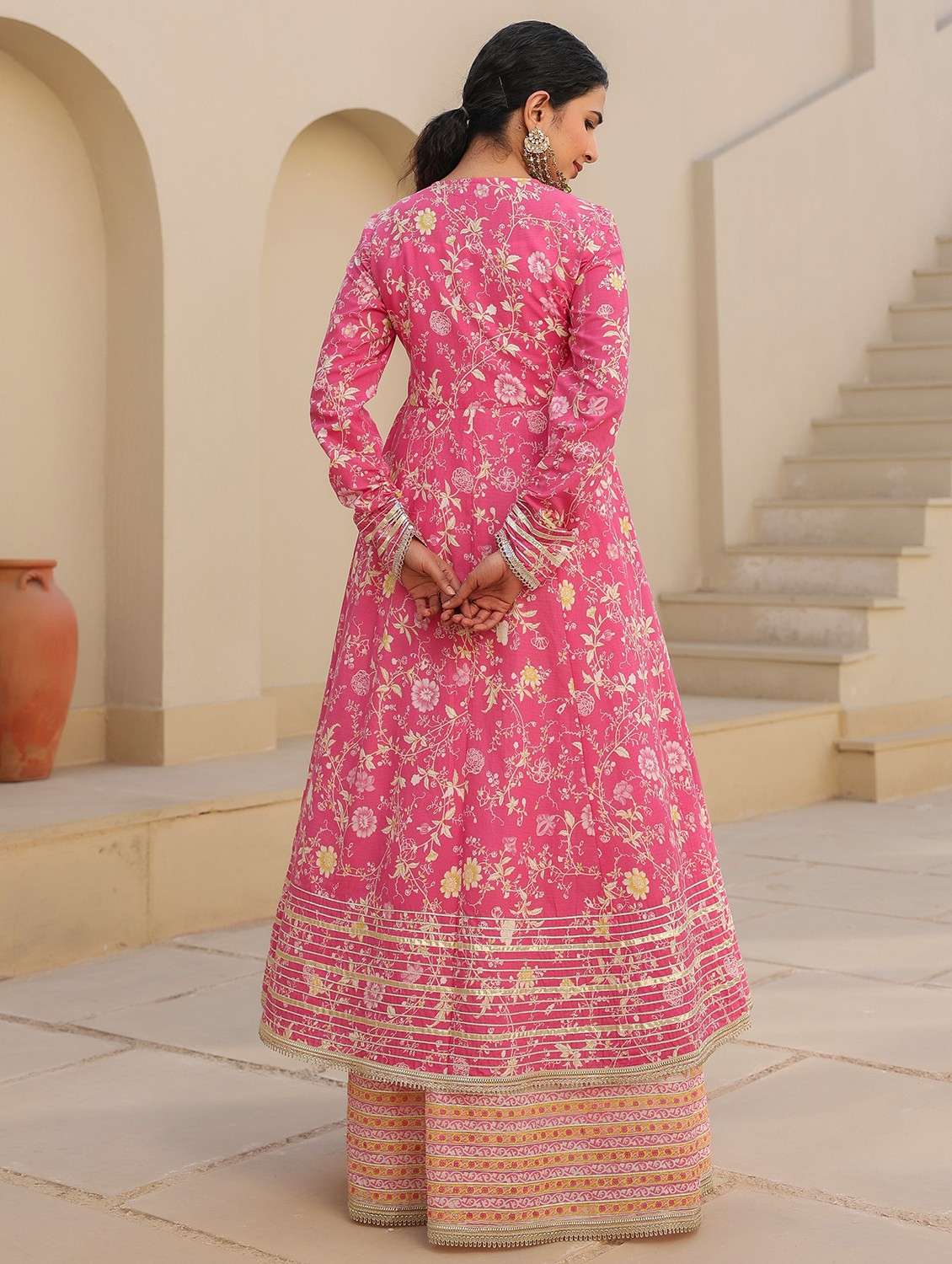 women floral printed long sleeve fit & flare ethnic gown - 22071184 - Standard Image - 2