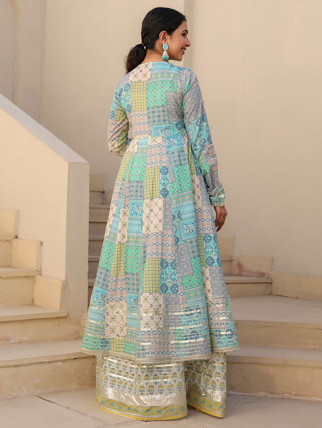 women printed long sleeve anarkali ethnic gown - 22071185 - Standard Image - 2
