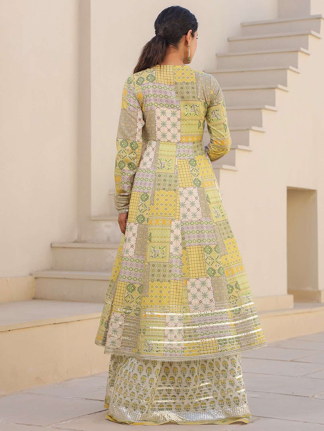 women printed long sleeve anarkali ethnic gown - 22071186 - Standard Image - 2