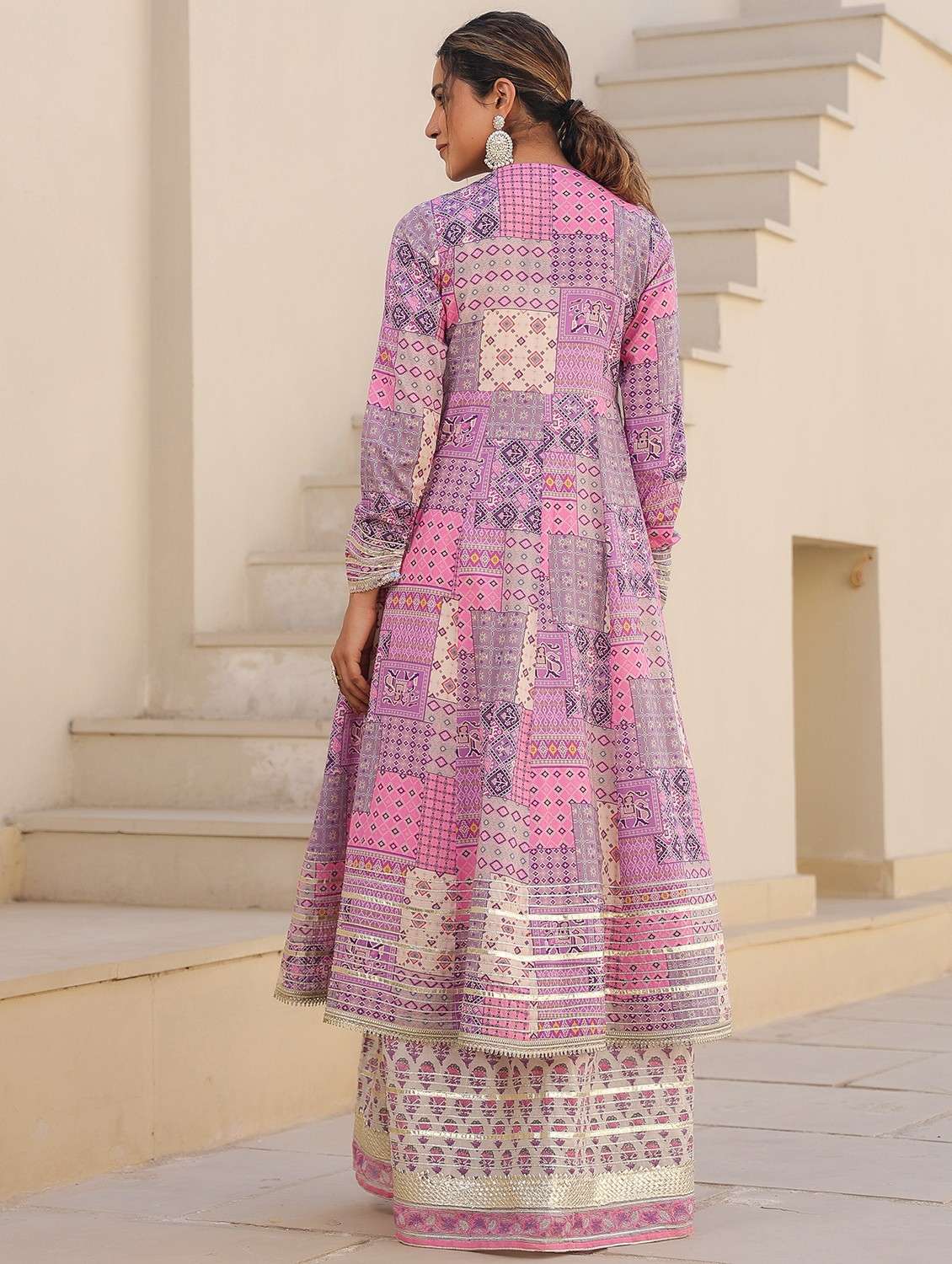 women printed long sleeve anarkali ethnic gown - 22071187 - Standard Image - 2