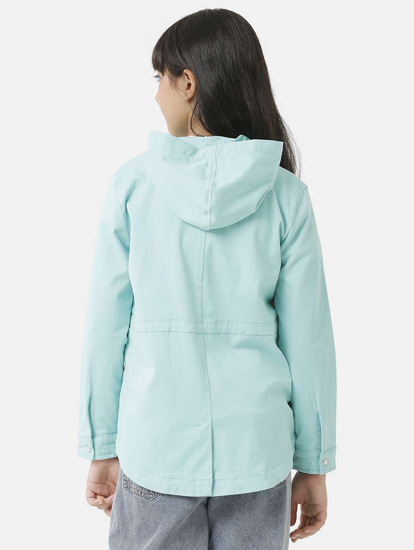 girls solid long sleeve hooded regular jacket - 22071190 -  Standard Image - 2