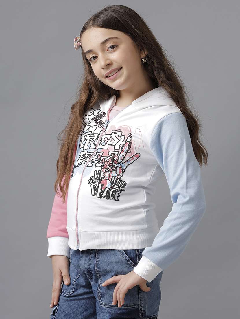 girls color blocked long sleeve hooded regular jacket - 22071203 - Standard Image - 2