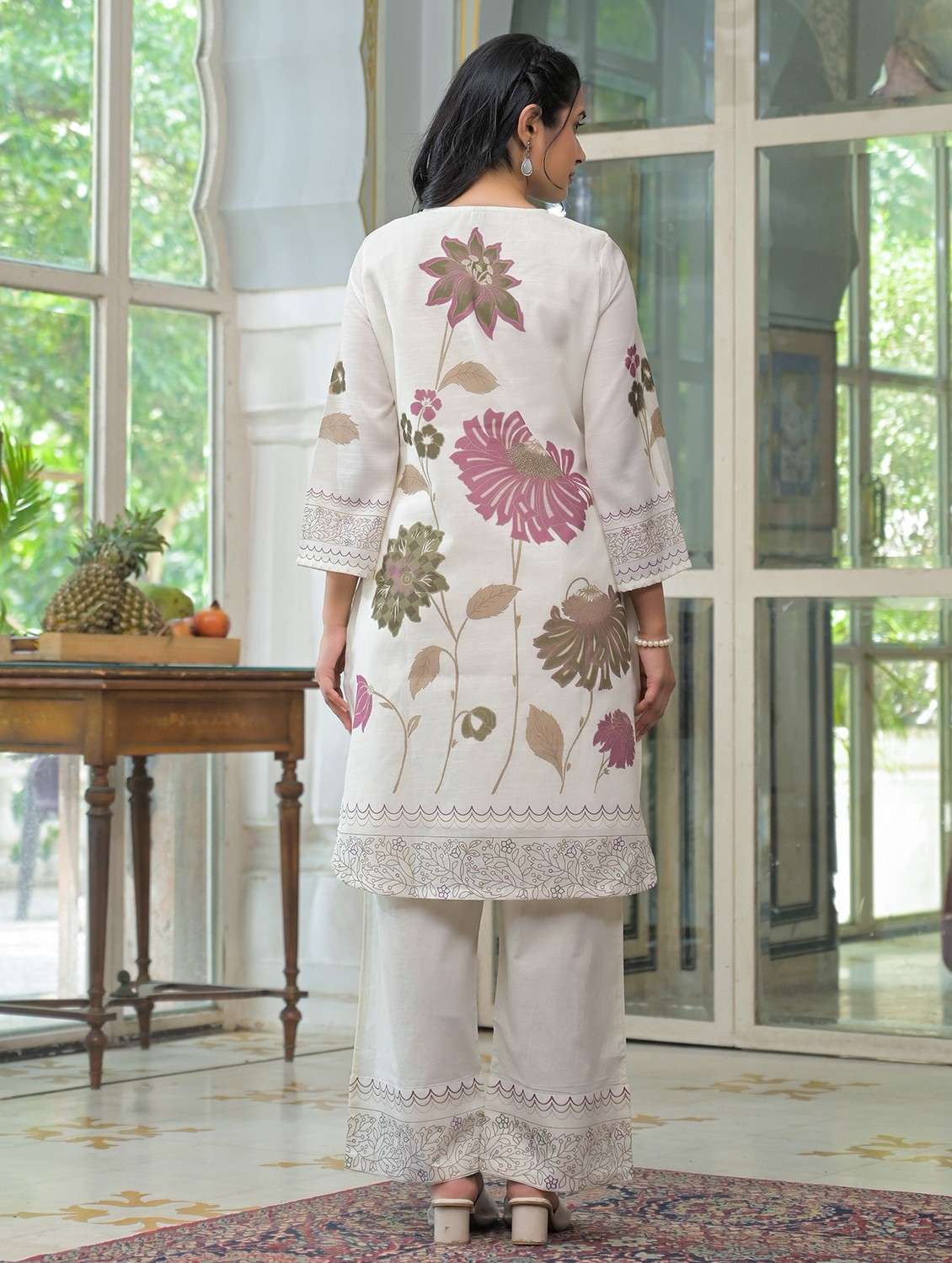 women floral three quarter sleeve kurta pant set - 22071207 - Standard Image - 2