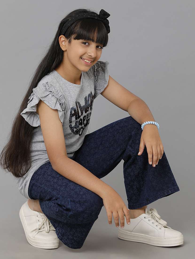 girls solid mid rise wide leg jeans - 22071240 -  Standard Image - 2