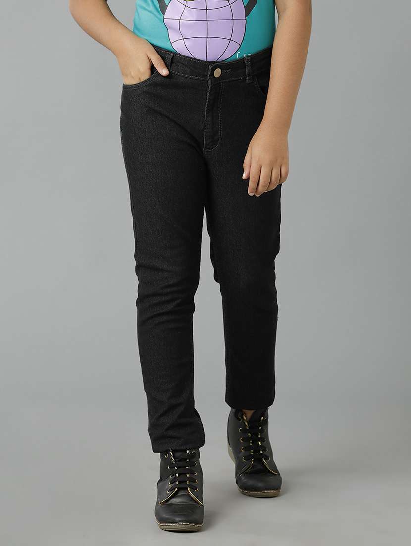girls solid mid rise slim fit jean