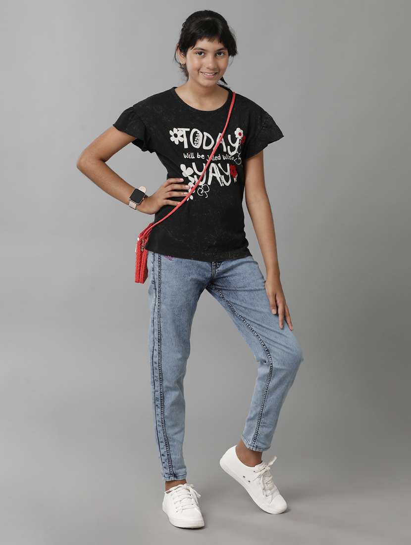 girls solid mid rise slim fit jean - 22071244 - Standard Image - 2
