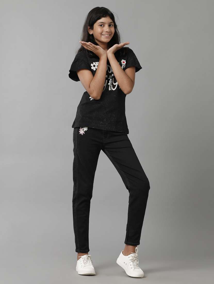 girls solid mid rise slim fit jean - 22071245 -  Standard Image - 2