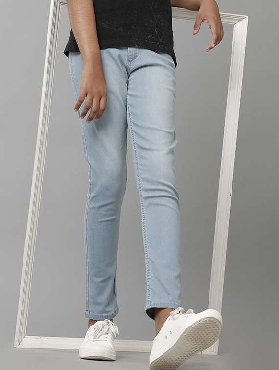 girls solid mid rise slim fit jean