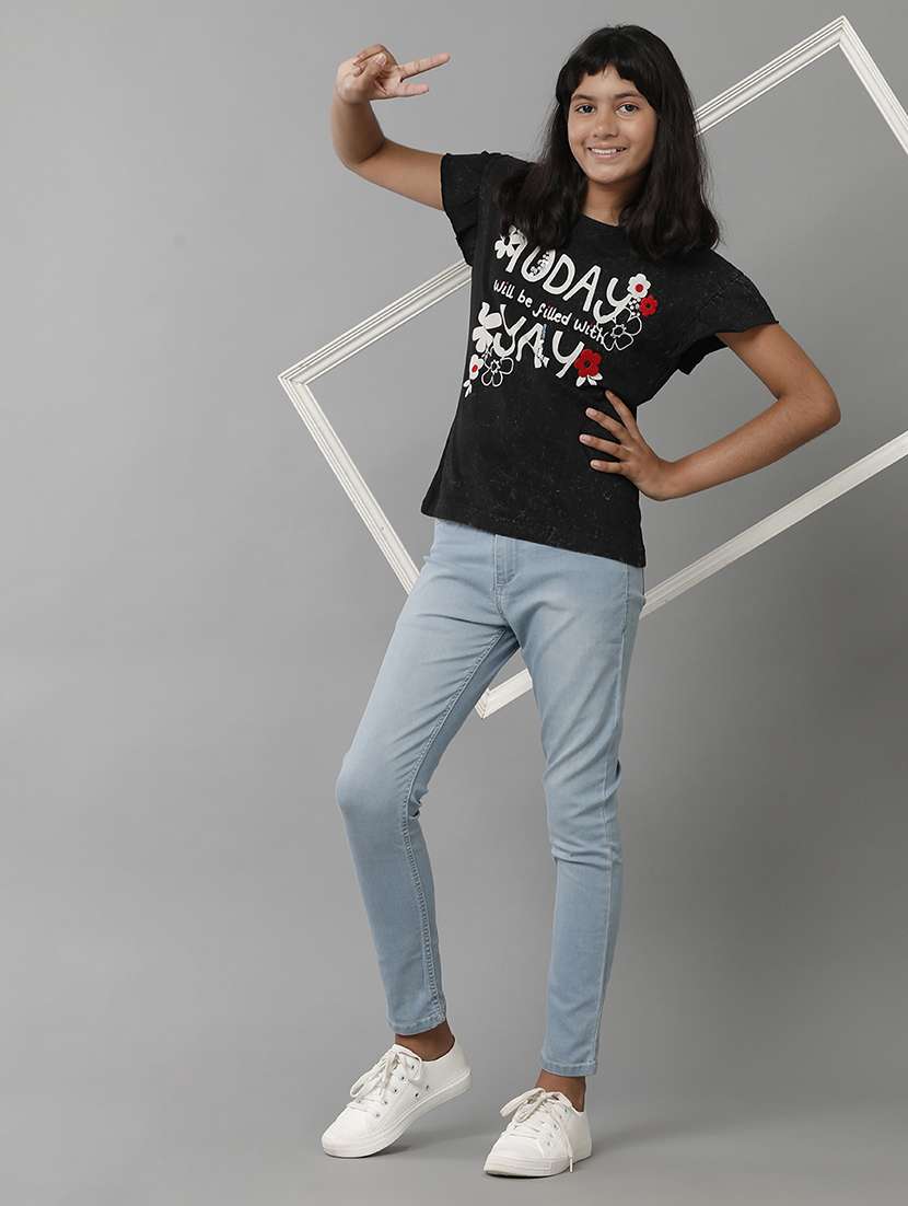 girls solid mid rise slim fit jean - 22071246 - Standard Image - 2