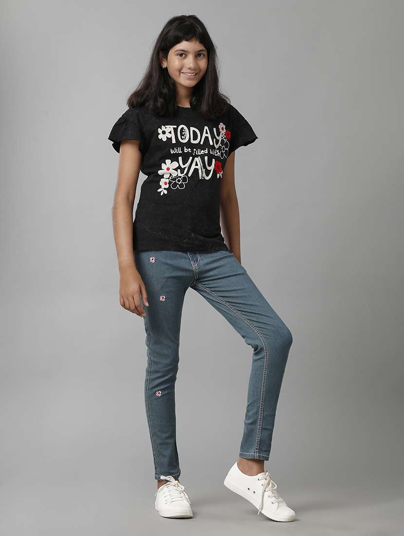 girls solid mid rise slim fit jean - 22071248 - Standard Image - 2
