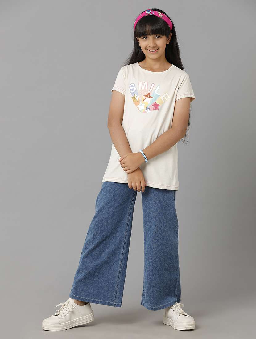 girls solid mid rise wide leg jeans - 22071258 - Standard Image - 2