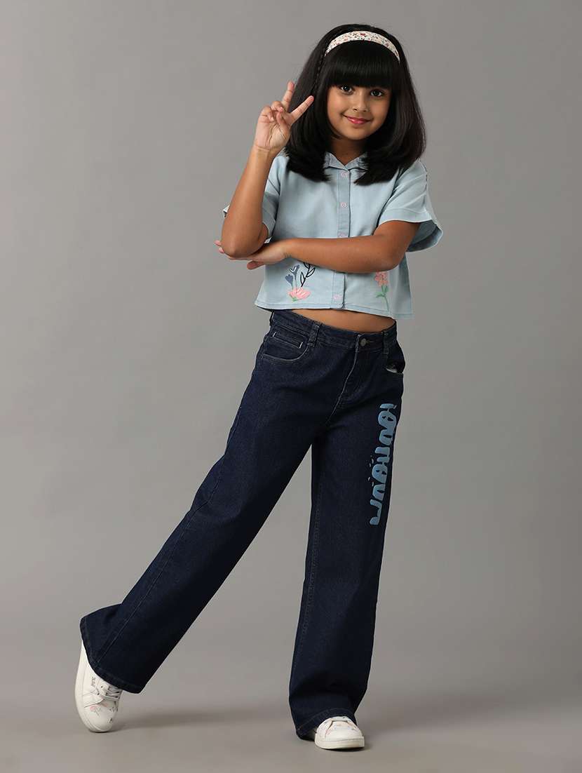 girls solid mid rise wide leg jeans - 22071260 -  Standard Image - 2