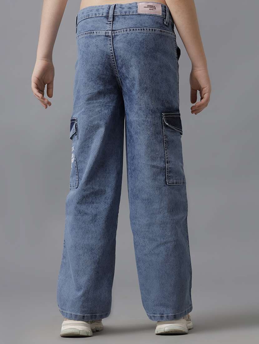 girls solid mid rise relaxed fit cargo - 22071271 - Standard Image - 2