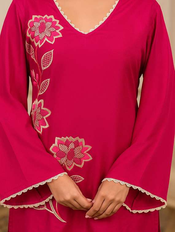 women embroidered long sleeve ethnic co-ord set - 22071289 - Standard Image - 2