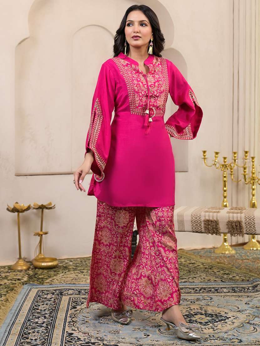 women embroidered long sleeve ethnic co-ord set - 22071290 - Standard Image - 2