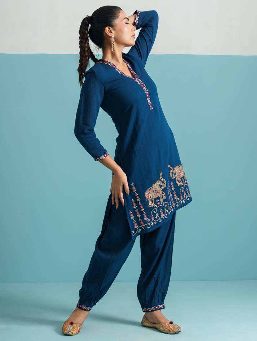 women embroidered three quarter sleeve kurta salwar set - 22071293 - Standard Image - 2