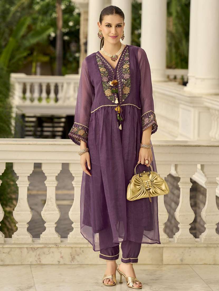 women embroidered long sleeve kurta pant set - 22071301 - Standard Image - 2