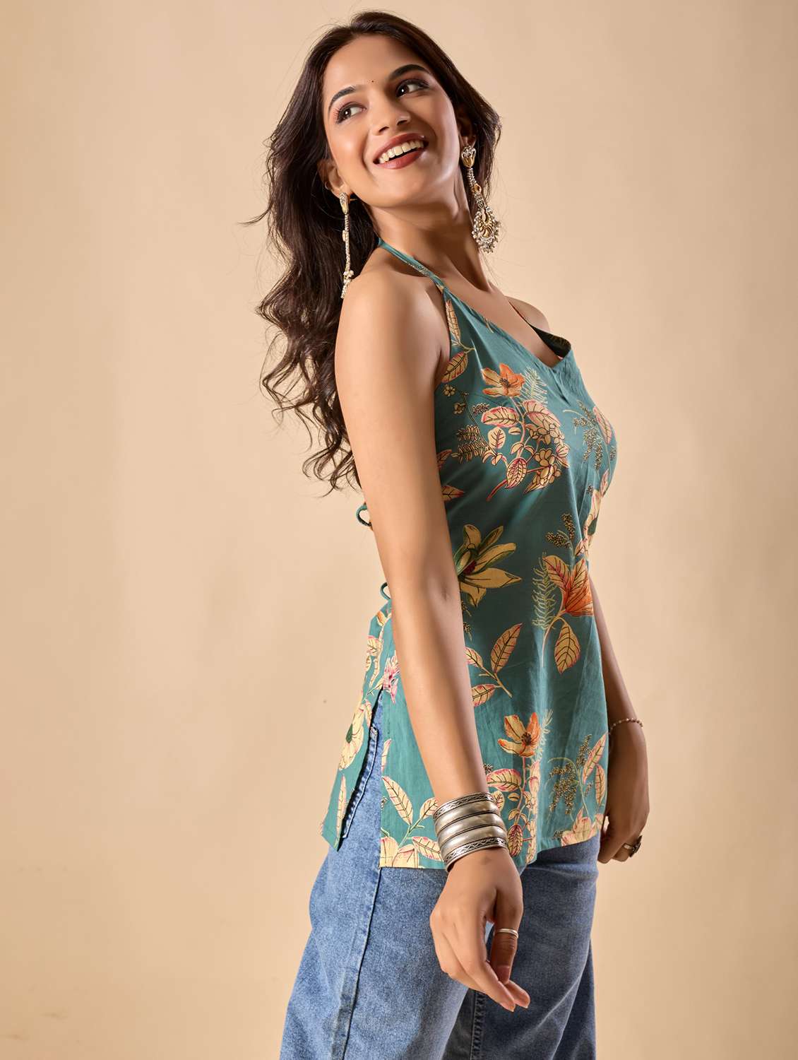 women floral printed halter neck ethnic top - 22071327 -  Standard Image - 2