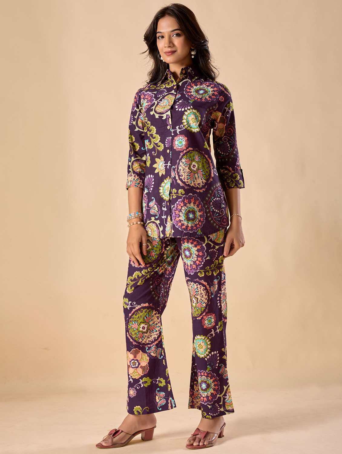 women floral three quarter sleeve ethnic co-ord set - 22071338 -  Standard Image - 2
