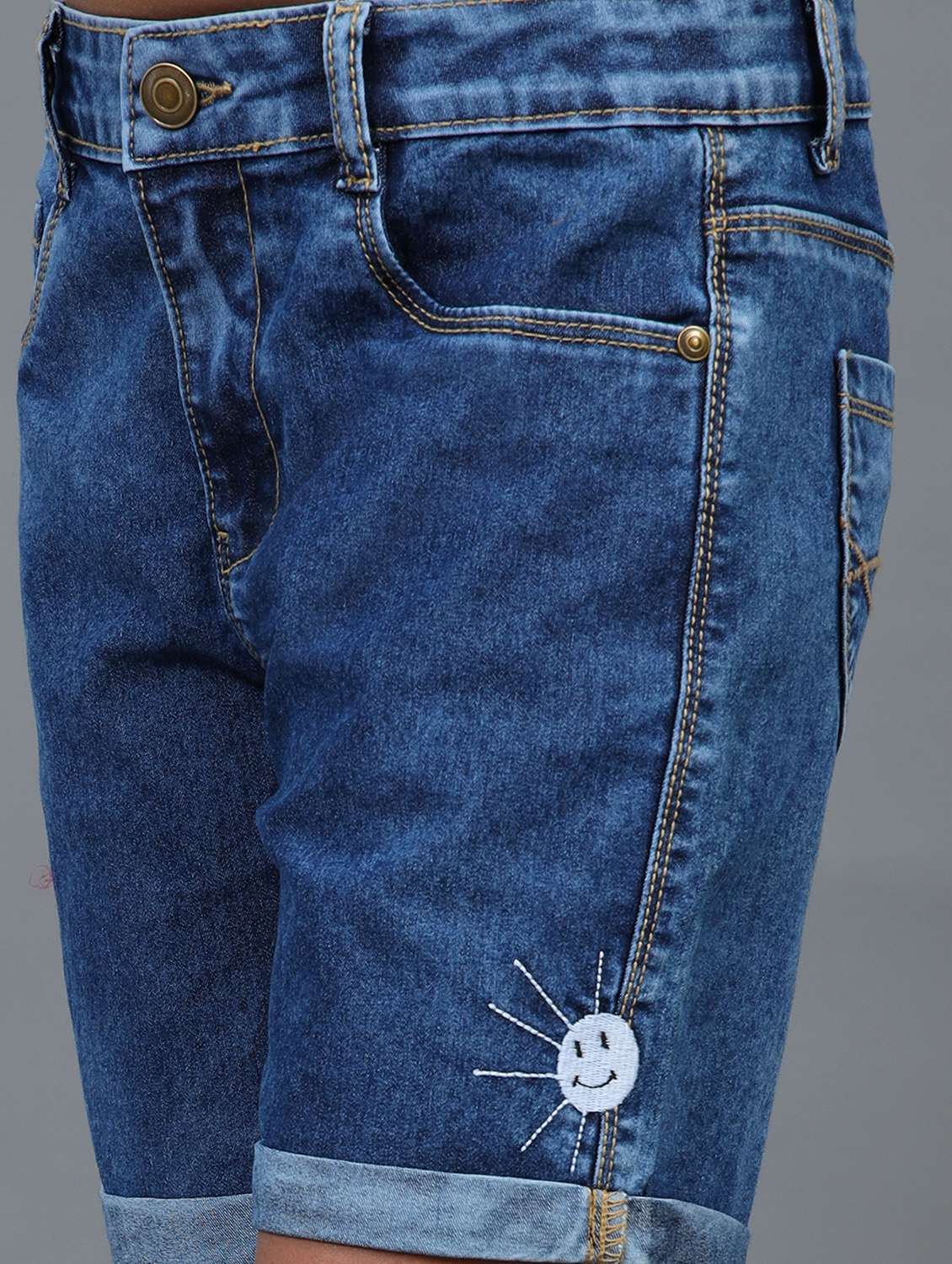 girls solid mid rise denim shorts - 22071354 -  Standard Image - 2