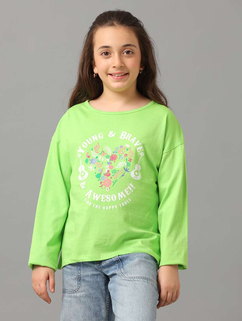 girls printed long sleeve regular fit tee