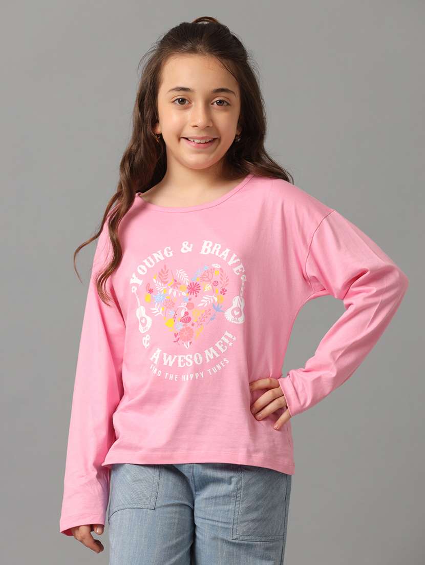 girls printed long sleeve regular fit tee