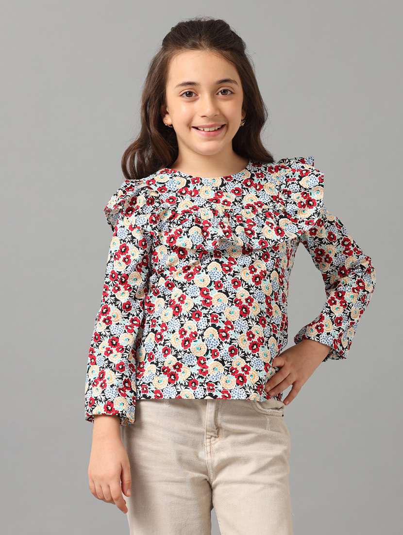 girls printed round neck top