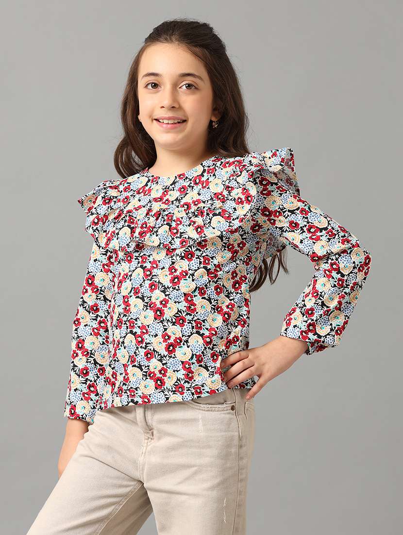 girls printed round neck top - 22071460 -  Standard Image - 2