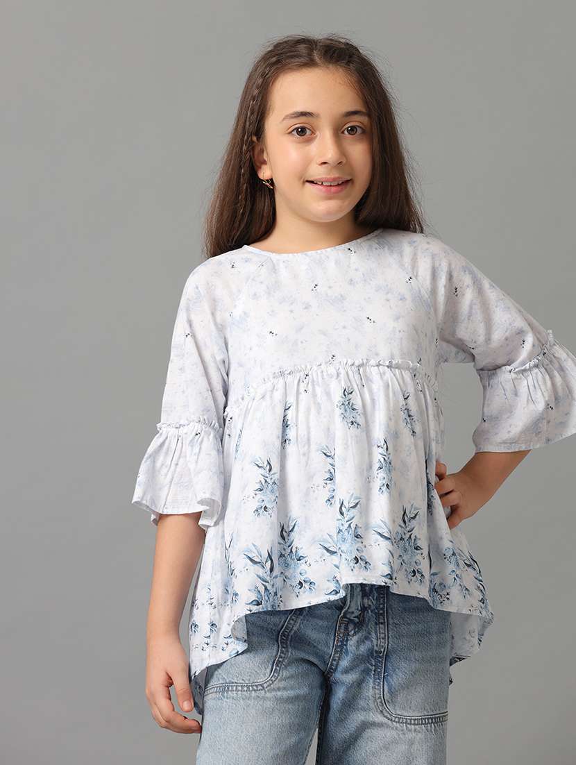 girls printed round neck peplum top