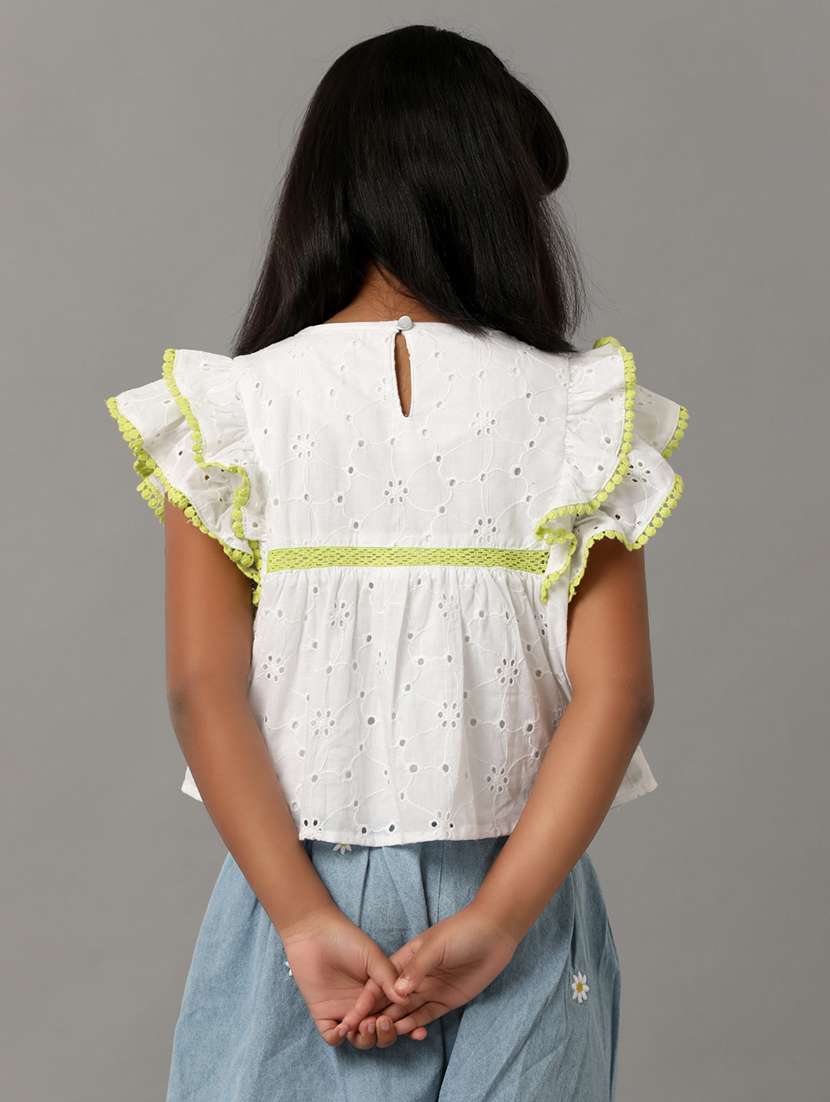 girls solid ruffle sleeve schiffli top - 22071467 - Standard Image - 2
