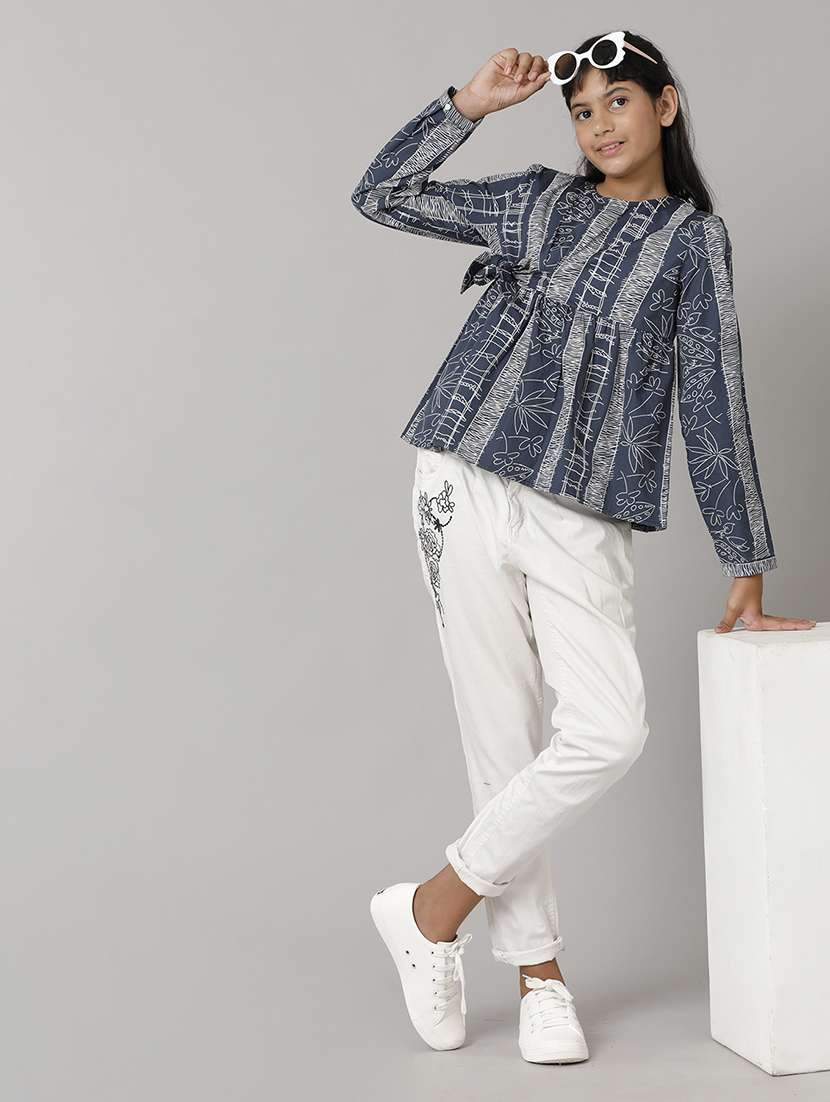 girls printed round neck peplum top - 22071469 -  Standard Image - 2