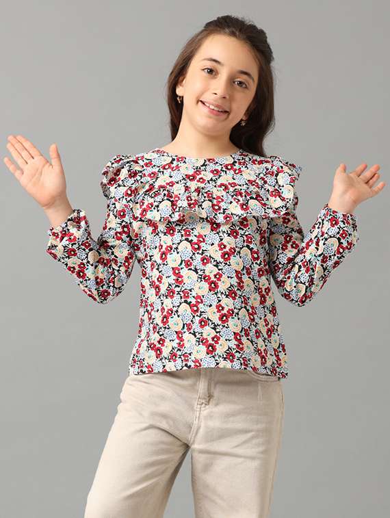 girls printed round neck top