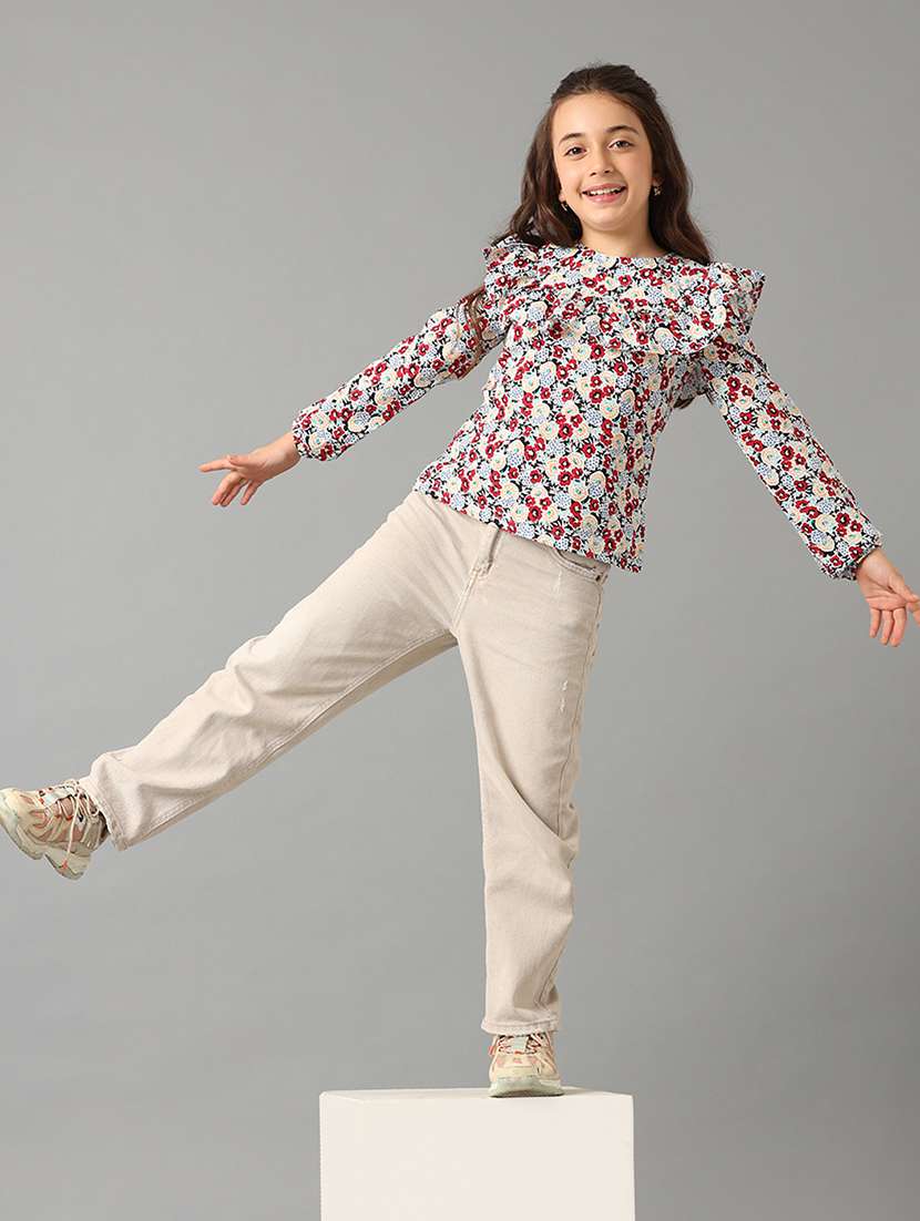 girls printed round neck top - 22071470 -  Standard Image - 2