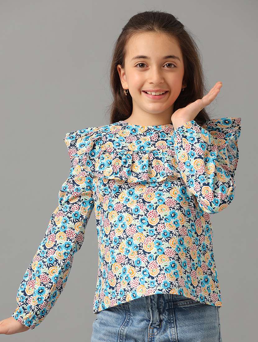 girls printed round neck top