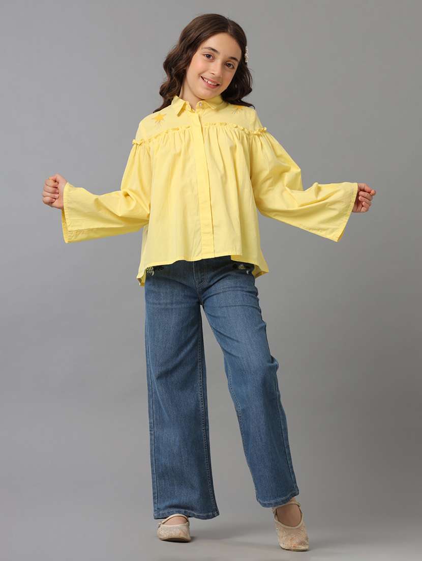 girls solid bell sleeve collared top - 22071472 - Standard Image - 2