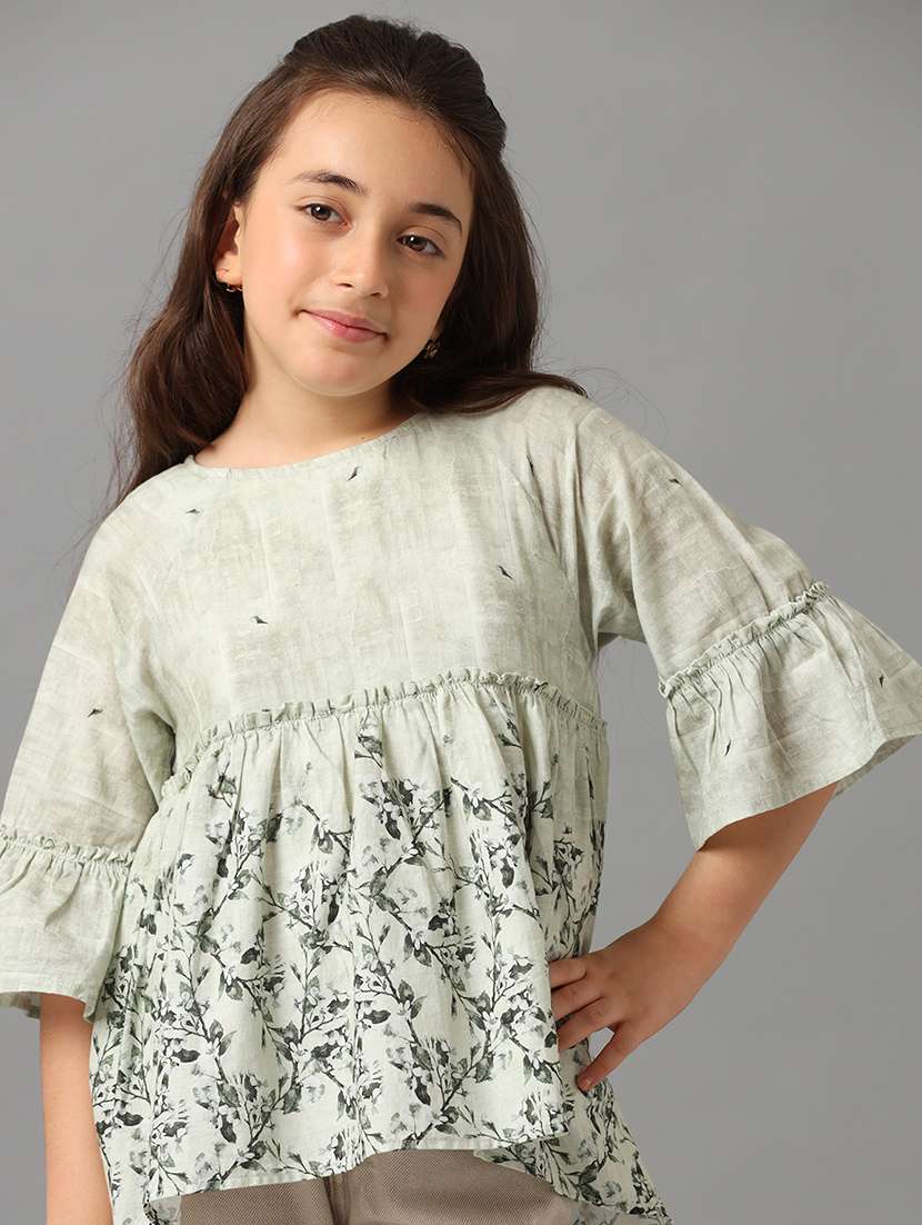 girls printed round neck bell sleeve op - 22071473 - Standard Image - 2