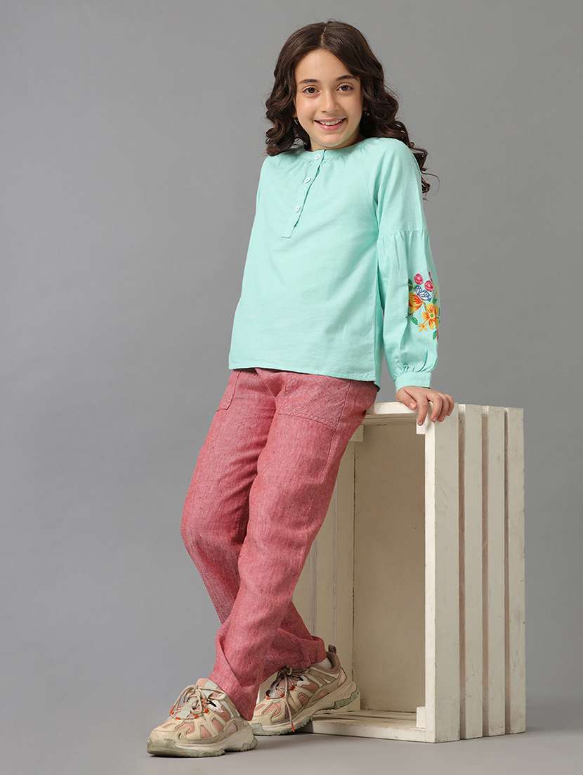 girls embroidered round neck top - 22071474 - Standard Image - 2